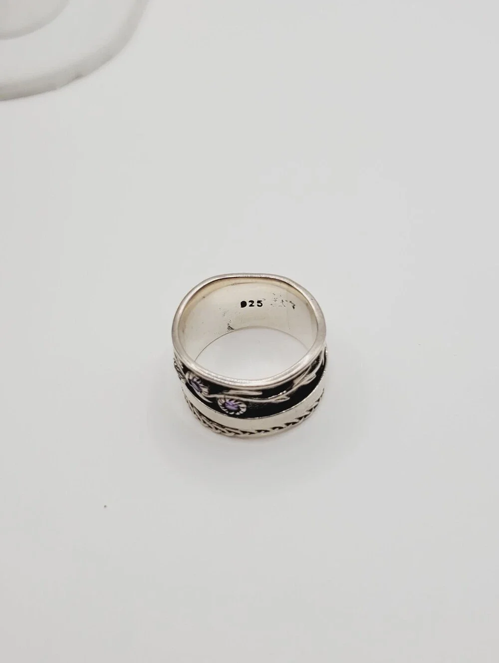 Genuine Amethyst 925 Sterling Silver Fidget Spinner Braided Band Leaf Ring - Picture 7 of 11